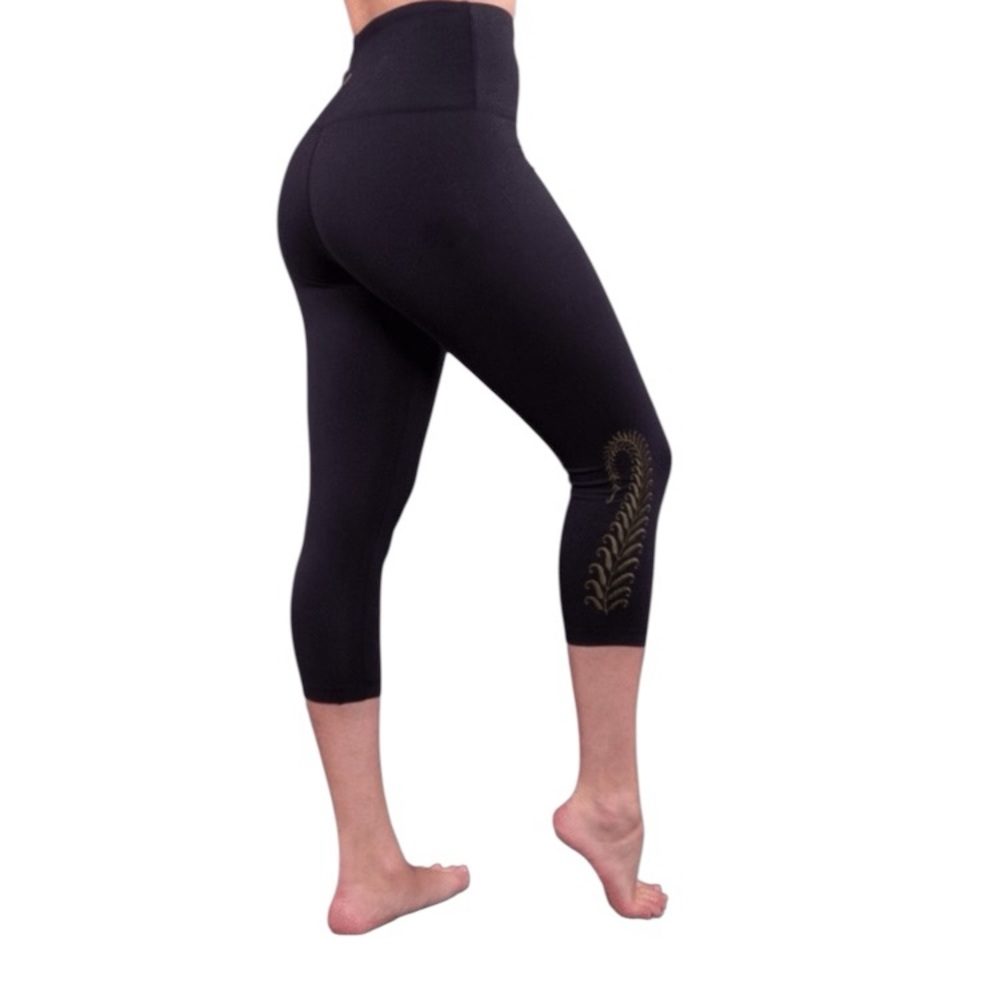 Tema Athletics High Waist Fern Black & Green Capris Leggings Plus Size XXL